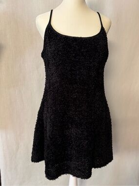 Vintage 90s Black Fuzzy Spaghetti Strap Mini Dress